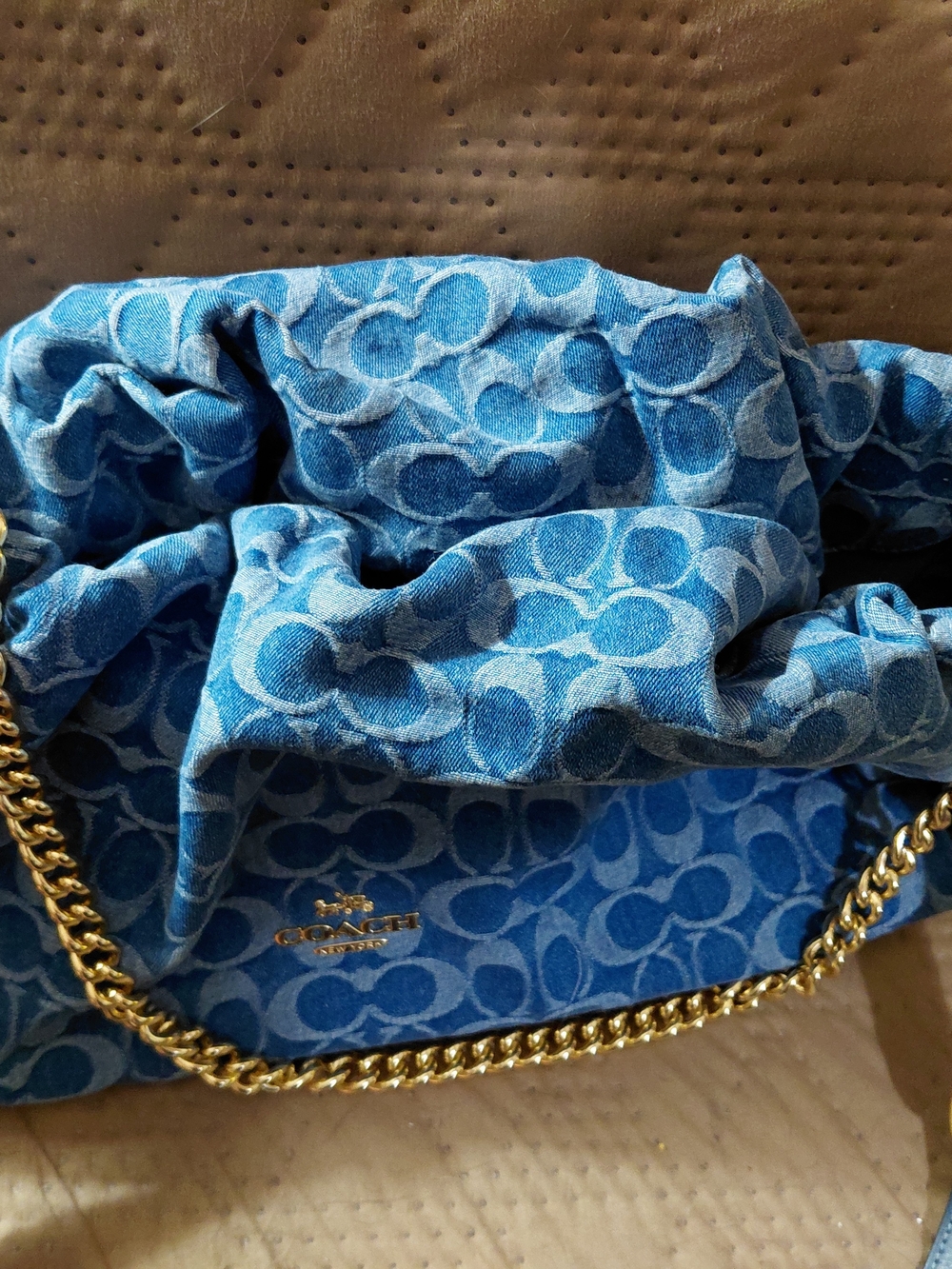 COACH Blue Denim Signature Chain Shoulder Bag - Picture 3 of 6